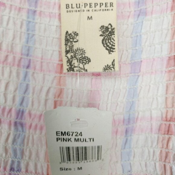 NWT Blu Pepper Size M White Multicolor Smocked Peplum Tank Top - Picture 7 of 7